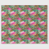 Roze Safari Dieren' Bont Prints Plezier Cadeaupapier (Vlak)