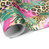 Roze Safari Dieren' Bont Prints Plezier Cadeaupapier (Rol Hoek)
