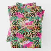 Roze Safari Dieren' Bont Prints Plezier Inpakpapier Vel (In situ)