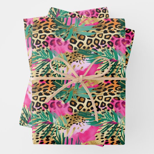 Roze Safari Dieren' Bont Prints Plezier Inpakpapier Vel (In situ)