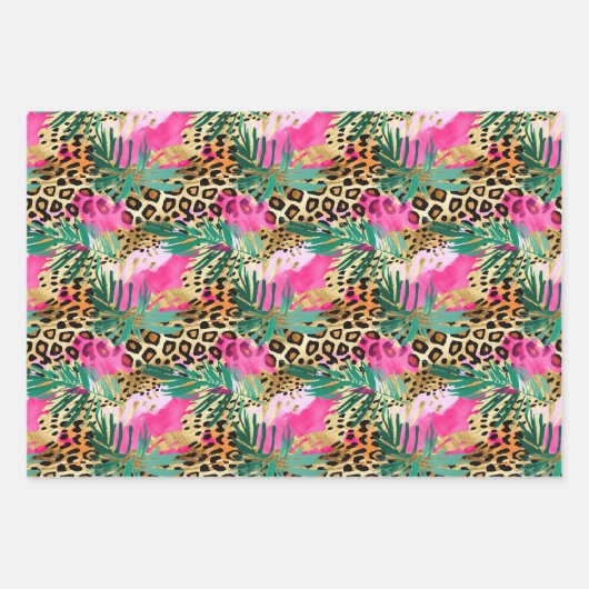Roze Safari Dieren' Bont Prints Plezier Inpakpapier Vel (Voorkant)