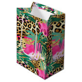 Roze Safari Dieren' Bont Prints Plezier Medium Cadeauzakje (Voorkant Gekanteld)