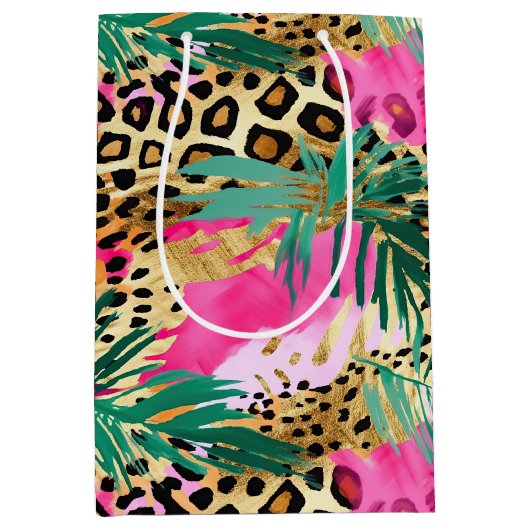Roze Safari Dieren' Bont Prints Plezier Medium Cadeauzakje (Voorkant)