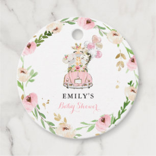 Roze Safari-dieren rijden op Baby shower Bedankjes Labels