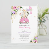 Roze Safari-dieren rijden op Baby shower Kaart (Staand voorkant)
