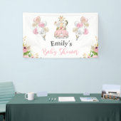 Roze Safari-dieren rijden op Baby shower Spandoek (Beurs)