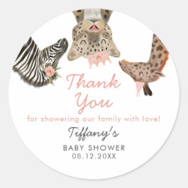 Roze Safari Dieren Theme Baby shower Classic Rou Ronde Sticker
