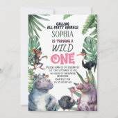 Roze Safari Dieren Wild Een 1e Verjaardag Kaart (Voorkant)