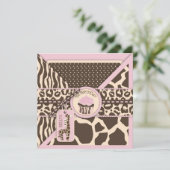 Roze Safari Giraffe en Cupcake First Birthday Kaart (Staand voorkant)