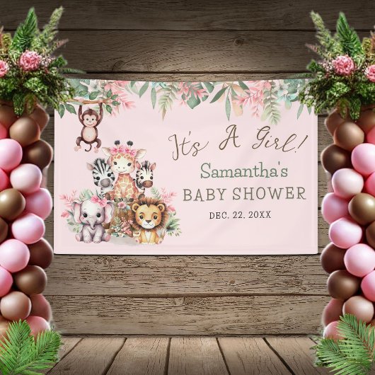 Roze Safari Jungle Baby Shower Banner Meisjes Them