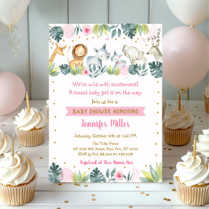 Roze Safari Jungle Baby Shower Kaart