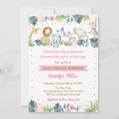 Roze Safari Jungle Baby Shower Kaart (Voorkant)