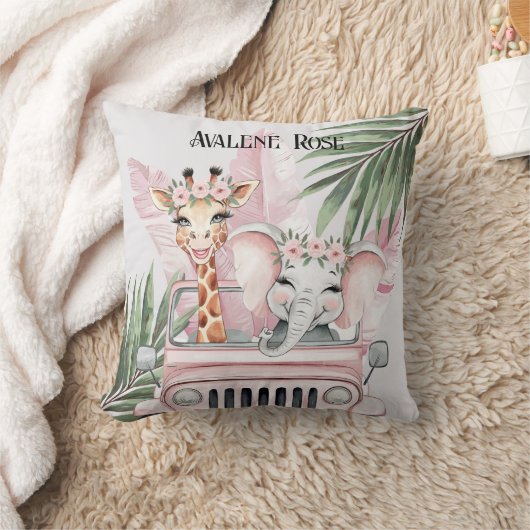 Roze Safari Oerwoud Adventure Girl Baby shower Gif Kussen (Deken)