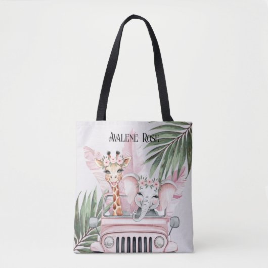 Roze Safari Oerwoud Adventure Girl Baby shower Gif Tote Bag (Voorkant)