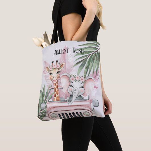 Roze Safari Oerwoud Adventure Girl Baby shower Gif Tote Bag (Dichtbij)