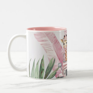 Roze Safari Oerwoud Adventure Girl Baby shower Gif Tweekleurige Koffiemok
