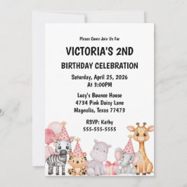 Roze Safari Oerwoud Animal Verjaardagsuitnodiging Kaart