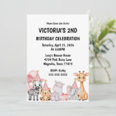 Roze Safari Oerwoud Animal Verjaardagsuitnodiging Kaart (Staand voorkant)