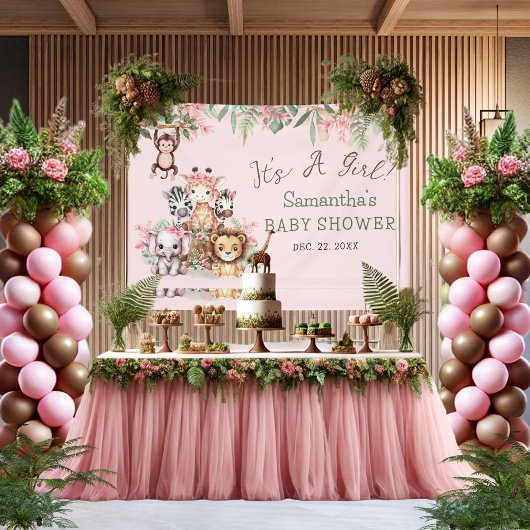 Roze Safari Oerwoud Baby shower Banner Meisjes The