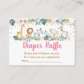 Roze Safari Oerwoud Baby shower Diaper Raffle Informatiekaartje (Voorkant)