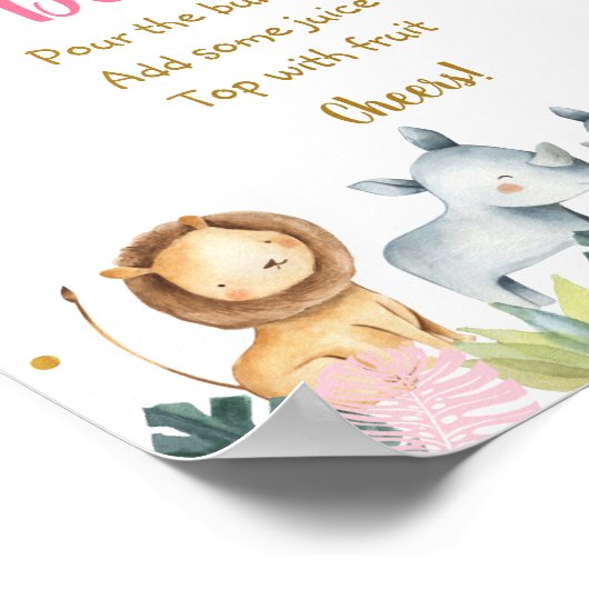 Roze Safari Oerwoud Baby shower Mimosa Bar Poster (Hoek)