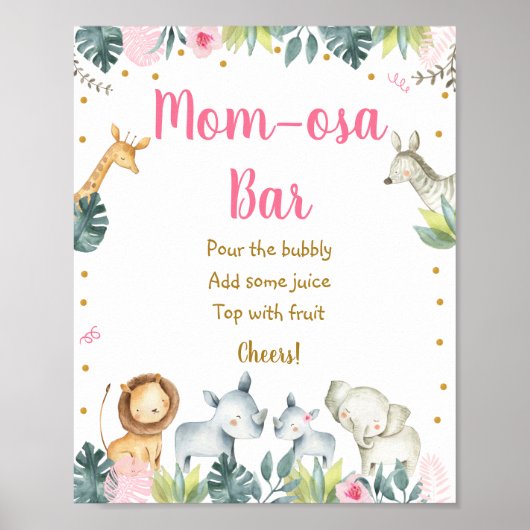 Roze Safari Oerwoud Baby shower Mimosa Bar Poster (Voorkant)