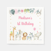 Roze Safari Oerwoud Dierendag Servet (Voorkant)