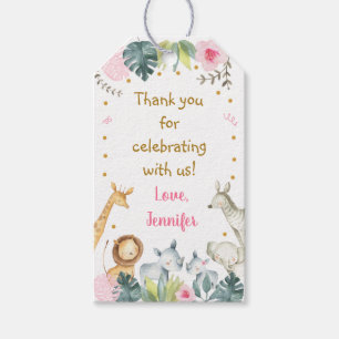 Roze Safari Oerwoud Dierlijk Baby shower Cadeaulabel