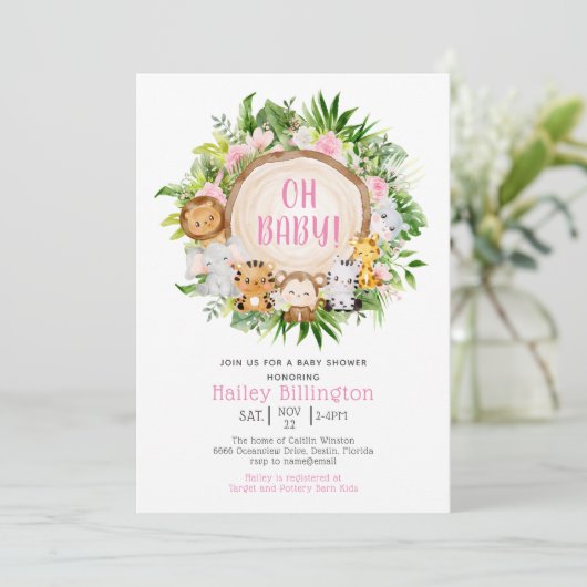 Roze Safari Oerwoud Oh Baby Baby shower Kaart (Staand voorkant)
