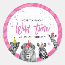 Roze Safari Oerwoud roept alle dieren verjaardag Ronde Sticker
