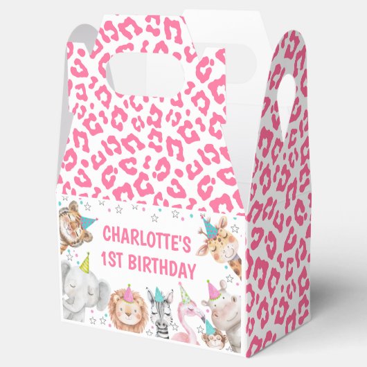 Roze Safari Party Dieren Verjaardagsfeest Favoriet Bedankdoosjes (Geopend)
