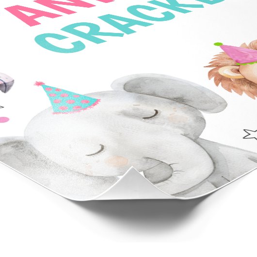 Roze Safari Party Dieren Verjaardagsfeestje Teken Foto Afdruk (Hoek)