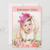 Roze Safari Thema First Birthday Photo Invitation Kaart (Achterkant)