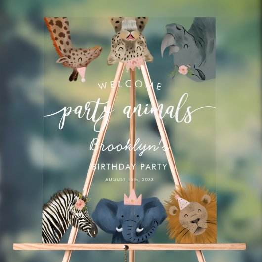 Roze Safari Thema Verjaardagsfeest Welkomstbord Acryl Bord (Neutraal)