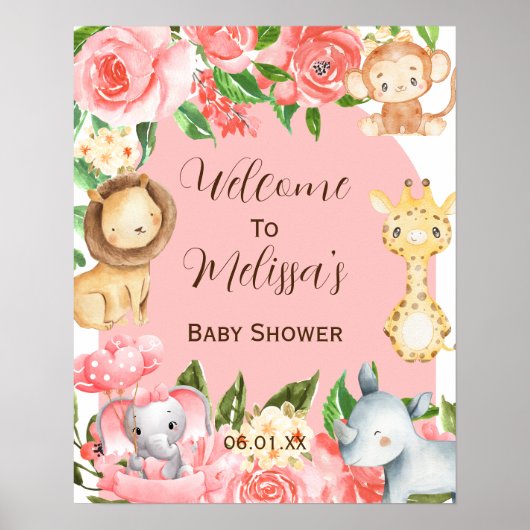 Roze safari thema Welkomstteken poster (Voorkant)