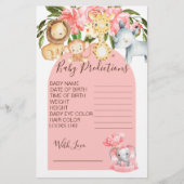 Roze Safari Theme Baby shower Predictions Game (Voorkant)