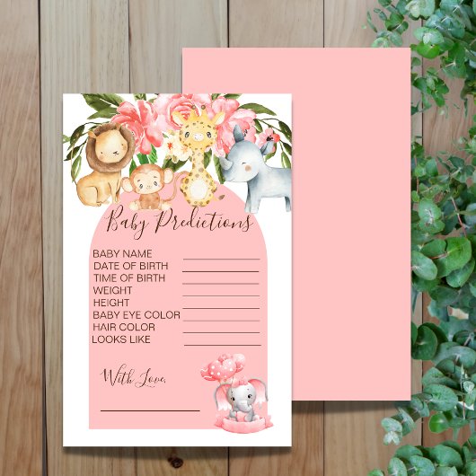 Roze Safari Theme Baby shower Predictions Game