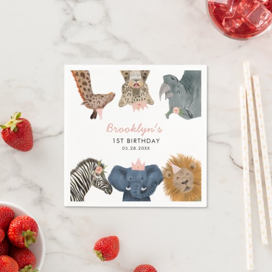 Roze Safari Theme Birthday Party Kinder Servet (Insitu)