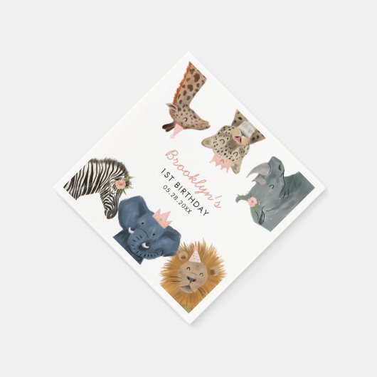 Roze Safari Theme Birthday Party Kinder Servet (Hoek)