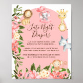 Roze Safari Theme Late Night Diaper Gezegden Sign Poster (Voorkant)
