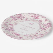 Roze Safari Toile de Jouy | Baby Shower Papieren Bordje (Gekanteld)