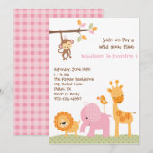 Roze Safari-uitnodigingen Kaart (Voorkant / Achterkant)