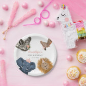 Roze Safari Zoo Dieren Verjaardagsfeest Papieren Bordje (Feest)