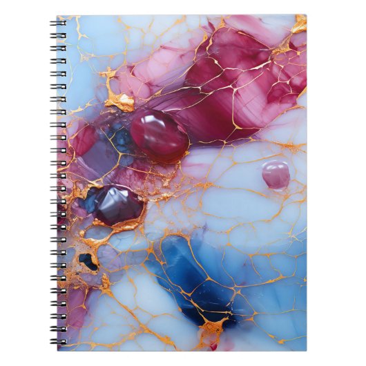 Roze & saffiermarmer met gouden aders notitieboek (Voorkant)