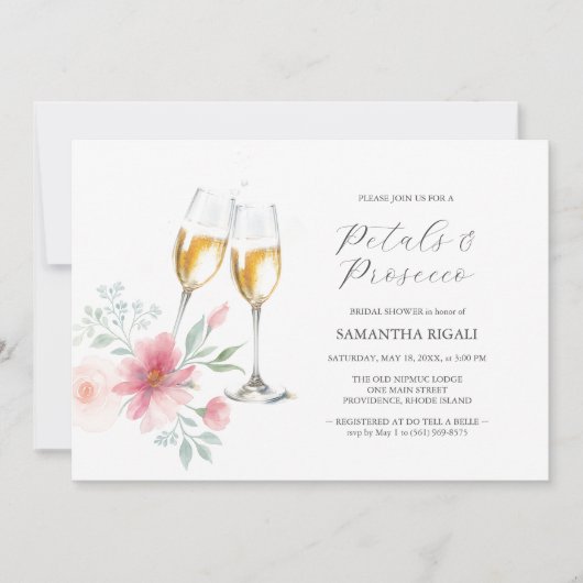 Roze & Sage Blue Petals & Prosecco Vrijgezellenfee Kaart (Voorkant)