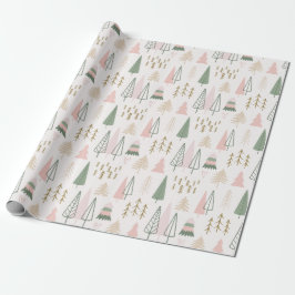 Roze Sage Boho Bomen Kerstvakantie Cadeaupapier