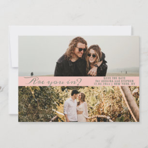 Roze Sage Eenvoudig Script Twee Fotogalerij QR COD Save The Date