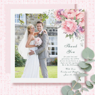 Roze Sage Emerald Floral Script Wedding Bedankt Kaart