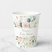 Roze Sage Gepersonaliseerd Elegant Bloemen Baby sh Papieren Bekers (Achterkant)