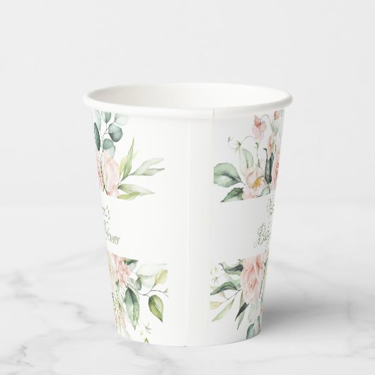 Roze Sage Gepersonaliseerd Elegant Bloemen Baby sh Papieren Bekers (Rechts)